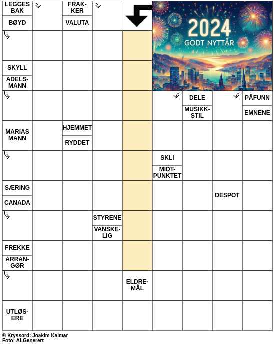 Dagens kryssord – 1. Januar - 2024